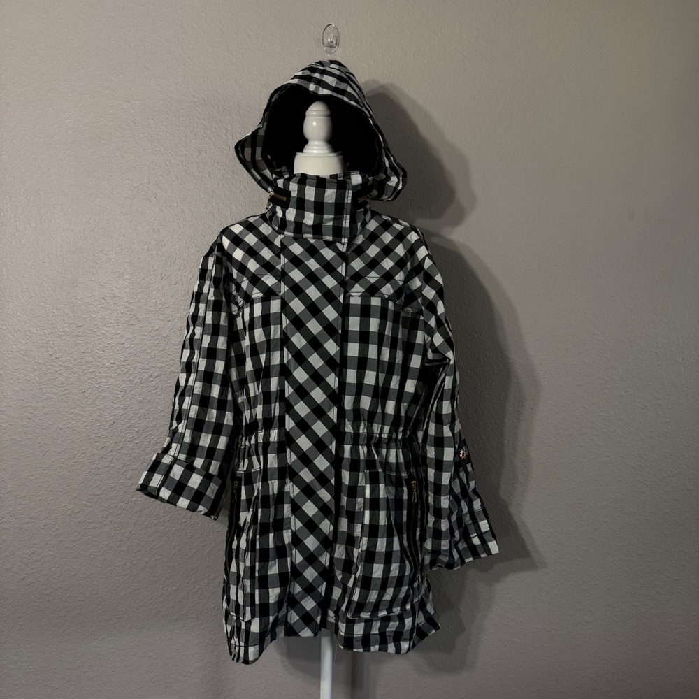 My Anorak Women's Size XL Black White Gingham Hooded Rain Jacket 5809LNLGC